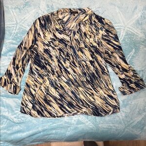 Cocomo Tan Relaxed 3/4 Sleeve Blouse with Mandarin Collar